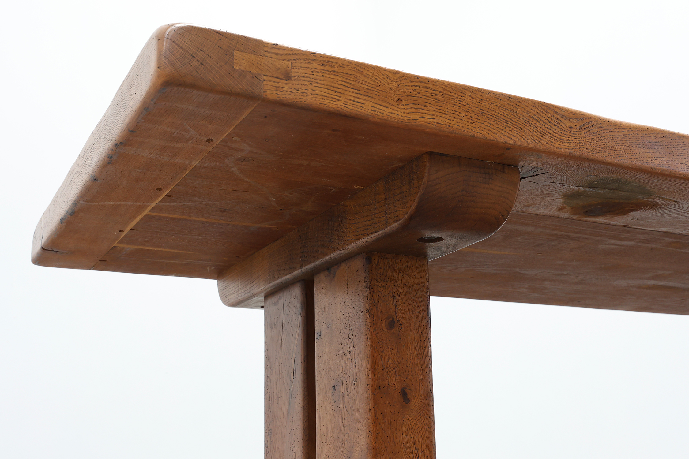 Solid oak trestle table with pegged stretcher, France, 20th centurythumbnail